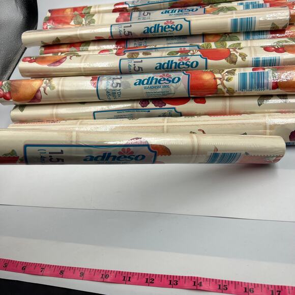 Vtg Adheso Adhesive Vinyl 14 Rolls SEALED 1.5 Yards 18" Fruit Cherry 1980's - Picture 4 of 7